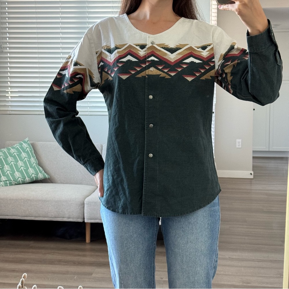 Roper Cowboy’s Turtle Western Snap Shirt M Southwestern Colorblock Rodeo Ranch